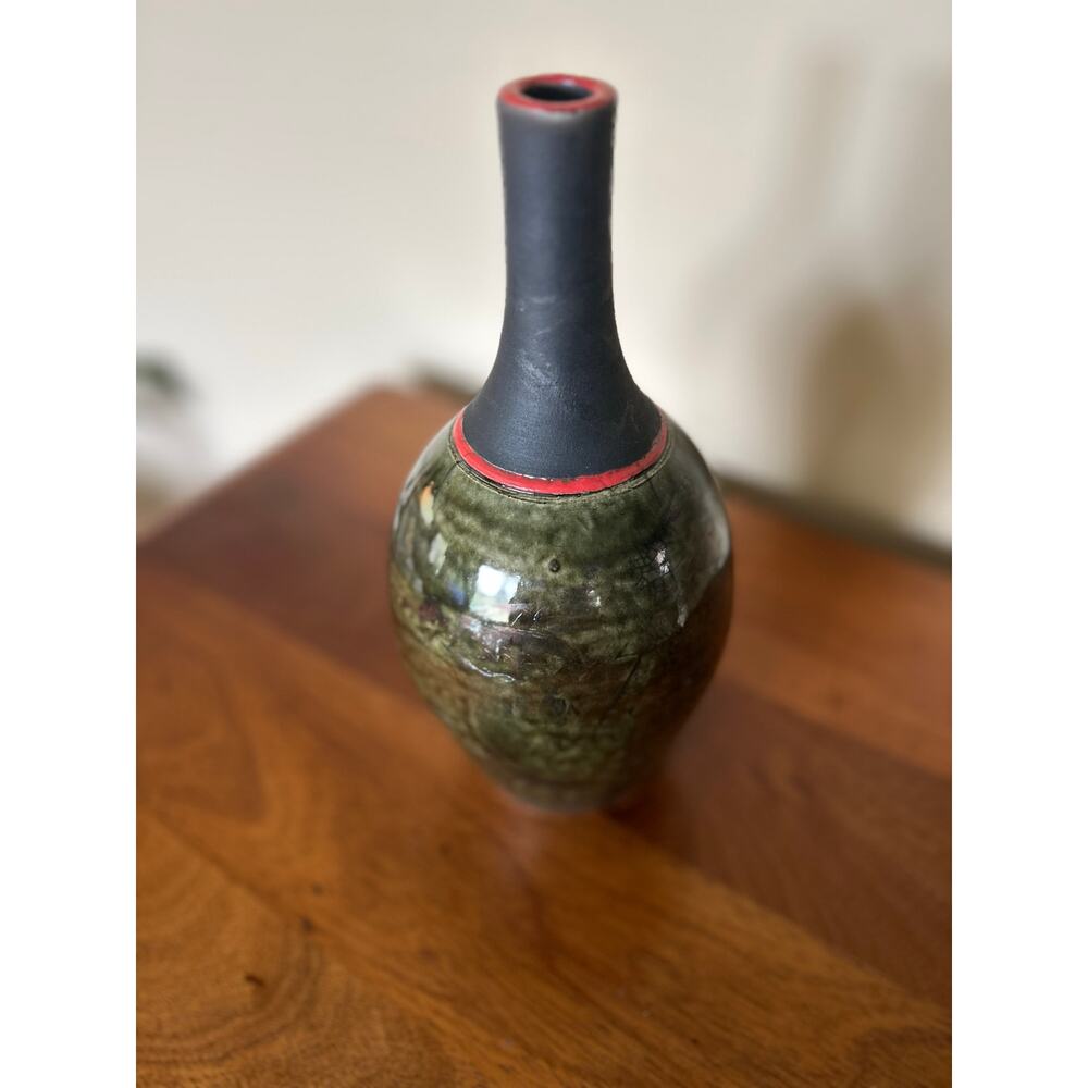 Hand Thrown Studio Pottery Vase Organic Glaze Narrow Neck Artisan Ceramic Decor